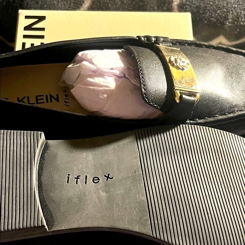 Anne Klein Black Loafers with Gold Accent - Picture 4 of 6